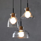 Art Ripple Glass Pendant Lamp Wood Suspension Light