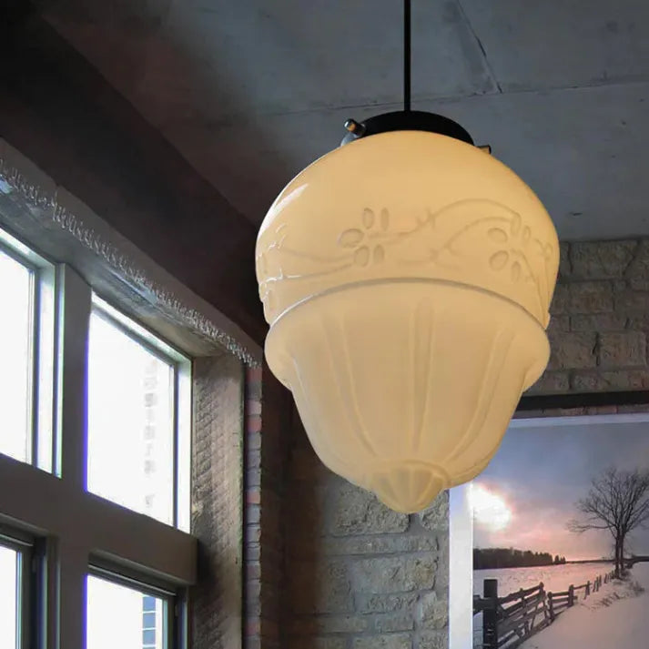 Vintage White Milk Glass Geometric Jar Pendant Light