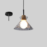 Art Ripple Glass Pendant Lamp Wood Suspension Light