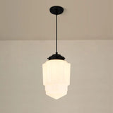 Vintage White Milk Glass Geometric Jar Pendant Light