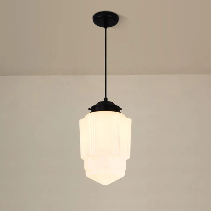 Vintage White Milk Glass Geometric Jar Pendant Light