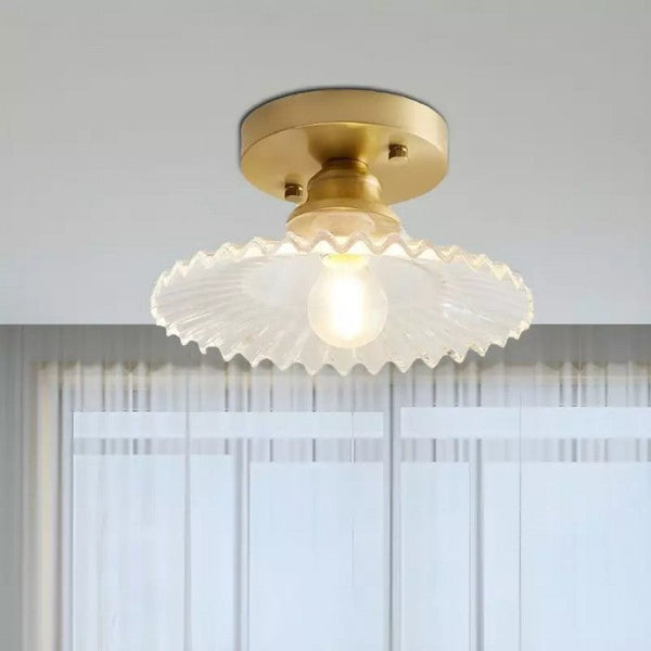 Vintage Clear Glass Ribbed Petal Ceiling Light